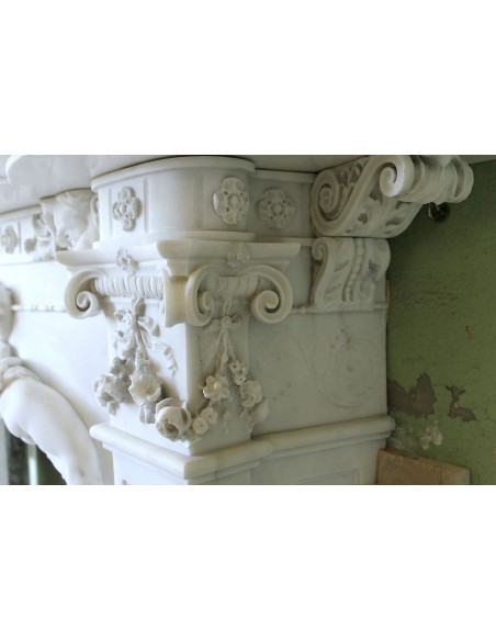 001 AG ANTIQUE EXCEPTIONAL ONE-OF-A-KIND "THE TREE OF LIFE" MARBLE MANTEL SIGNED BY THE ITALIAN SCULPTOR ADOLFO CIPRIANI