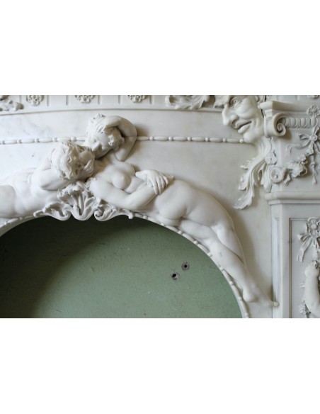 001 AG ANTIQUE EXCEPTIONAL ONE-OF-A-KIND "THE TREE OF LIFE" MARBLE MANTEL SIGNED BY THE ITALIAN SCULPTOR ADOLFO CIPRIANI