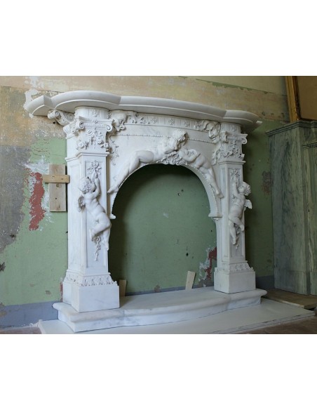 001 AG ANTIQUE EXCEPTIONAL ONE-OF-A-KIND "THE TREE OF LIFE" MARBLE MANTEL SIGNED BY THE ITALIAN SCULPTOR ADOLFO CIPRIANI