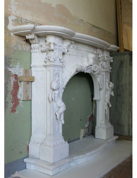 001 AG ANTIQUE EXCEPTIONAL ONE-OF-A-KIND "THE TREE OF LIFE" MARBLE MANTEL SIGNED BY THE ITALIAN SCULPTOR ADOLFO CIPRIANI