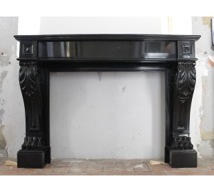 Nineteenth-century Empire fireplace mantel frame in black Belgium marble dating back to the 19th century
