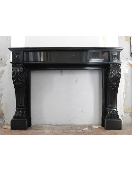 Nineteenth-century Empire fireplace mantel frame in black Belgium marble dating back to the 19th century
