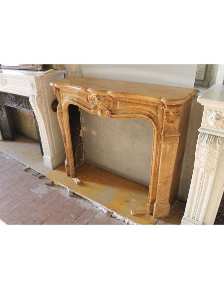 033 ANTIQUE AUTHENTIC LOUIS XV "TROS COQUILLES AMÉLIORÉ" MANTEL CARVED IN YELLOW GIALLO SIENA MARBLE