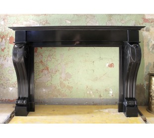 Antique important Empire-style "Retour d'Egypte" fireplace mantel carved in black Belgium marble.
