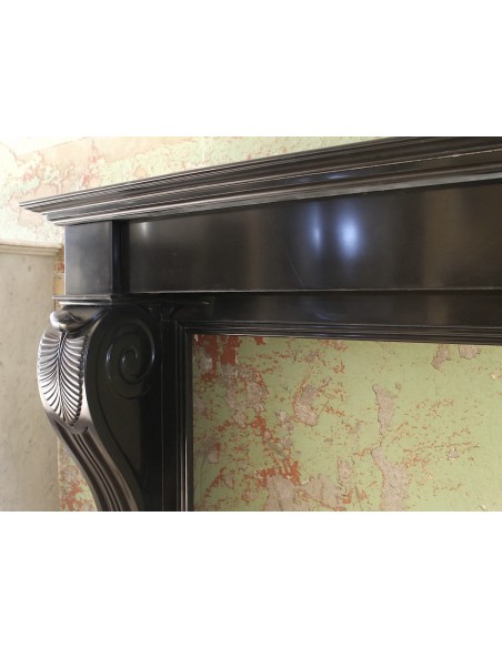 540  ANTIQUE IMPORTANT "RETOUR D'EGYPTE" FIREPLACE MANTEL IN BLACK BELGIUM MARBLE