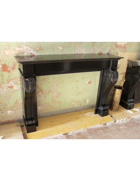 540  ANTIQUE IMPORTANT "RETOUR D'EGYPTE" FIREPLACE MANTEL IN BLACK BELGIUM MARBLE