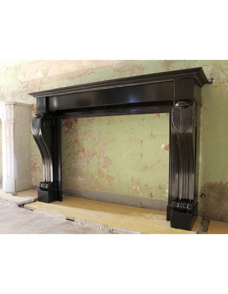 540  ANTIQUE IMPORTANT "RETOUR D'EGYPTE" FIREPLACE MANTEL IN BLACK BELGIUM MARBLE
