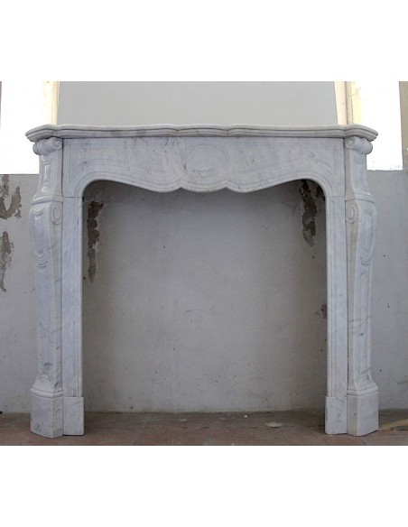 Antique Louis XV Pompadour white marble fireplace