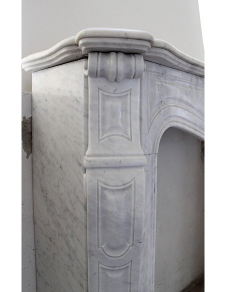 036 ORIGINAL POMPADOUR "PIED GALBÉ" MARBLE FIREPLACE MANTEL IN WHITE CARRARA MARBLE