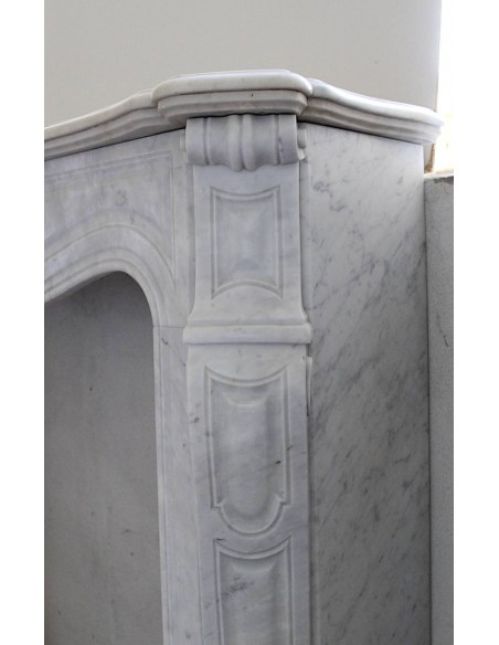 036 ORIGINAL POMPADOUR "PIED GALBÉ" MARBLE FIREPLACE MANTEL IN WHITE CARRARA MARBLE