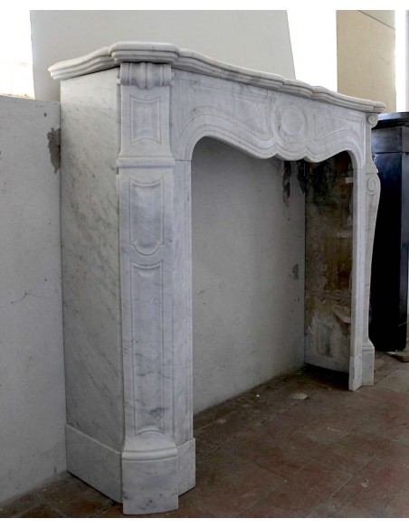 036 ORIGINAL POMPADOUR "PIED GALBÉ" MARBLE FIREPLACE MANTEL IN WHITE CARRARA MARBLE