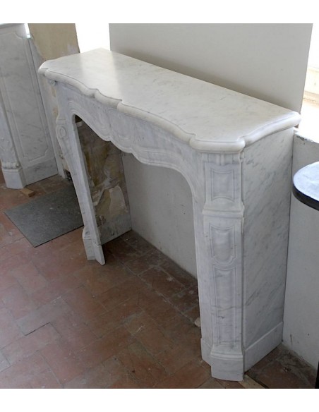 036 ORIGINAL POMPADOUR "PIED GALBÉ" MARBLE FIREPLACE MANTEL IN WHITE CARRARA MARBLE