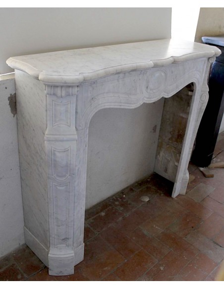 036 ORIGINAL POMPADOUR "PIED GALBÉ" MARBLE FIREPLACE MANTEL IN WHITE CARRARA MARBLE