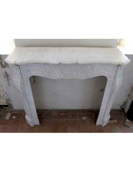 036 ORIGINAL POMPADOUR "PIED GALBÉ" MARBLE FIREPLACE MANTEL IN WHITE CARRARA MARBLE