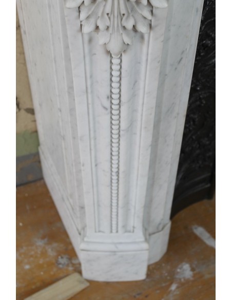 234 AG AMAZING LOUIS XVI "RAMEAU D'OLIVIER ARRONDI" FIREPLACE MANTEL IN WHITE CARRARA MARBLE