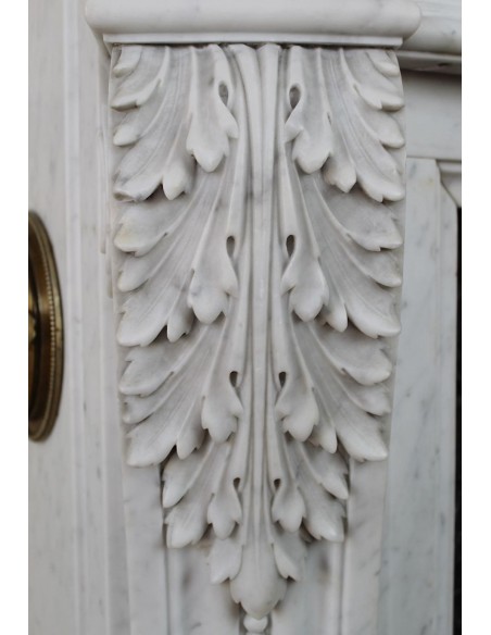 234 AG AMAZING LOUIS XVI "RAMEAU D'OLIVIER ARRONDI" FIREPLACE MANTEL IN WHITE CARRARA MARBLE