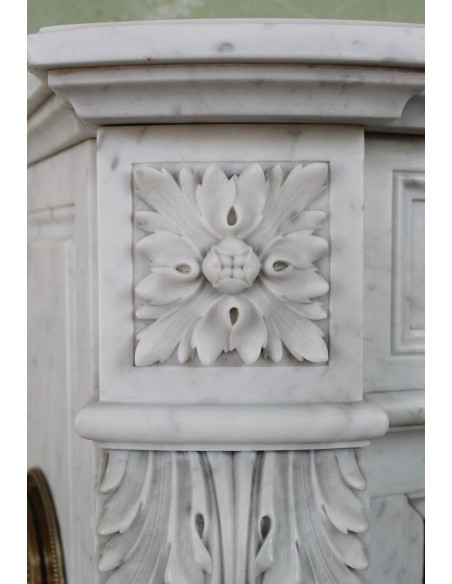234 AG AMAZING LOUIS XVI "RAMEAU D'OLIVIER ARRONDI" FIREPLACE MANTEL IN WHITE CARRARA MARBLE