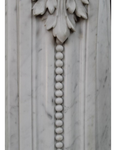 234 AG AMAZING LOUIS XVI "RAMEAU D'OLIVIER ARRONDI" FIREPLACE MANTEL IN WHITE CARRARA MARBLE
