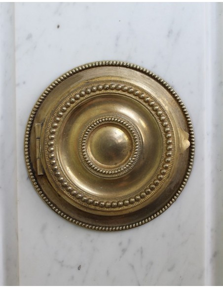 234 AG AMAZING LOUIS XVI "RAMEAU D'OLIVIER ARRONDI" FIREPLACE MANTEL IN WHITE CARRARA MARBLE