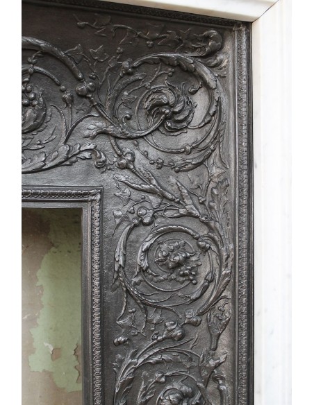 234 AG AMAZING LOUIS XVI "RAMEAU D'OLIVIER ARRONDI" FIREPLACE MANTEL IN WHITE CARRARA MARBLE