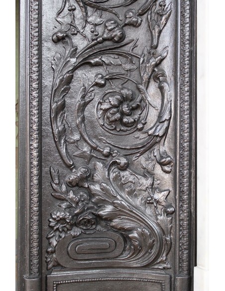 234 AG AMAZING LOUIS XVI "RAMEAU D'OLIVIER ARRONDI" FIREPLACE MANTEL IN WHITE CARRARA MARBLE