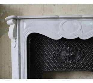 Antique white marble fireplace mantel with its own original cast iron insert. 2