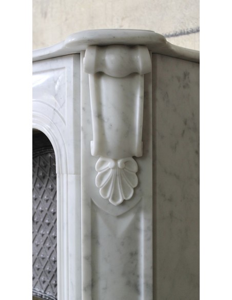 003 ANTIQUE LOUIS XV BIJOU FIREPLACE MANTEL CARVED IN WHITE "PURE" CARRARA MARBLE