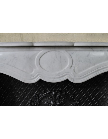 003 ANTIQUE LOUIS XV BIJOU FIREPLACE MANTEL CARVED IN WHITE "PURE" CARRARA MARBLE