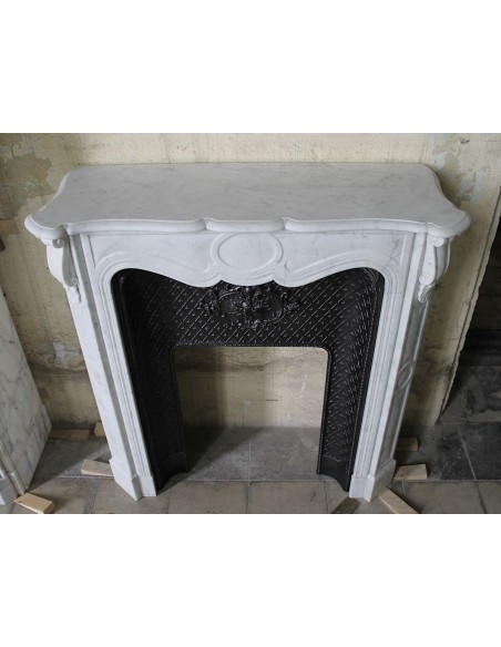 003 ANTIQUE LOUIS XV BIJOU FIREPLACE MANTEL CARVED IN WHITE "PURE" CARRARA MARBLE