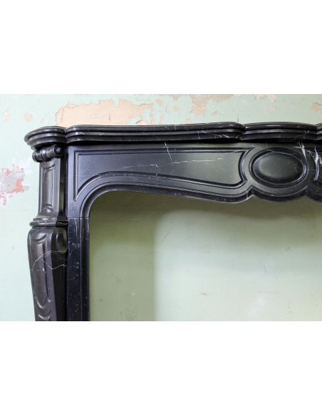 029 ANTIQUE POMPADOUR "PIED GALBÉ" FIREPLACE MANTEL IN BLACK MARQUINIA MARBLE