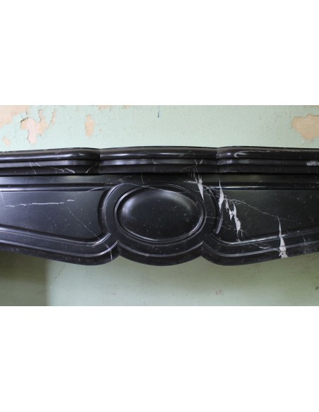 029 ANTIQUE POMPADOUR "PIED GALBÉ" FIREPLACE MANTEL IN BLACK MARQUINIA MARBLE
