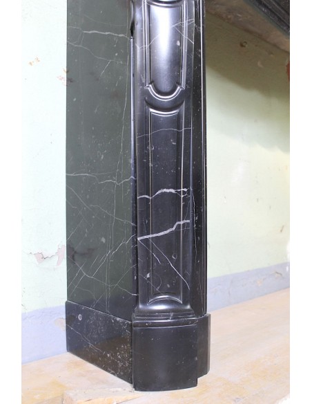 029 ANTIQUE POMPADOUR "PIED GALBÉ" FIREPLACE MANTEL IN BLACK MARQUINIA MARBLE