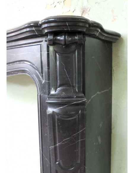 029 ANTIQUE POMPADOUR "PIED GALBÉ" FIREPLACE MANTEL IN BLACK MARQUINIA MARBLE