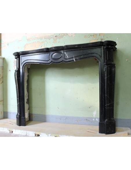 029 ANTIQUE POMPADOUR "PIED GALBÉ" FIREPLACE MANTEL IN BLACK MARQUINIA MARBLE
