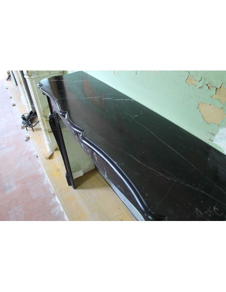 029 ANTIQUE POMPADOUR "PIED GALBÉ" FIREPLACE MANTEL IN BLACK MARQUINIA MARBLE