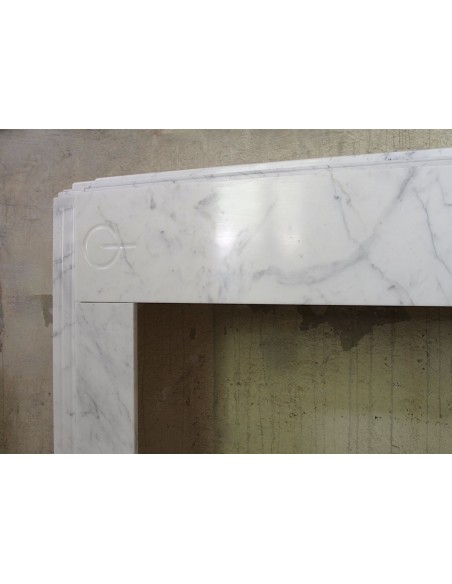 703 ANTIQUE ART DECO FIREPLACE MANTEL IN WHITE CARRARA MARBLE