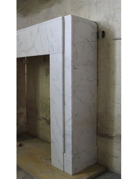 703 ANTIQUE ART DECO FIREPLACE MANTEL IN WHITE CARRARA MARBLE