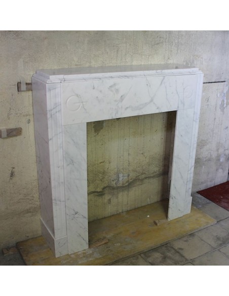 703 ANTIQUE ART DECO FIREPLACE MANTEL IN WHITE CARRARA MARBLE