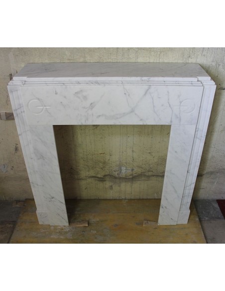703 ANTIQUE ART DECO FIREPLACE MANTEL IN WHITE CARRARA MARBLE