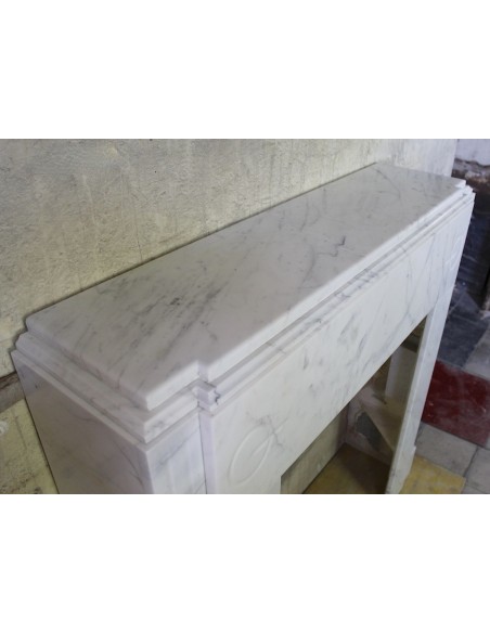 703 ANTIQUE ART DECO FIREPLACE MANTEL IN WHITE CARRARA MARBLE