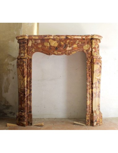 Antique very tiny Pompadour Galbé fireplace mantel carved in a very rare marble called Breccia d'Aleppo