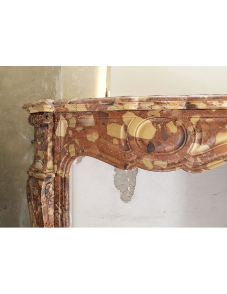 056 VERY TINY ANTIQUE LOUIS XV "POMPADOUR PIED GALBÉ" FIREPLACE MANTEL CARVED IN VERY RARE "BRECCIA DI ALEPPO” MARBLE
