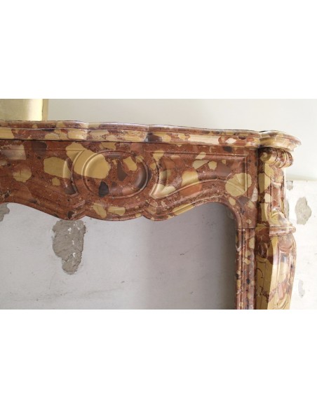 056 VERY TINY ANTIQUE LOUIS XV "POMPADOUR PIED GALBÉ" FIREPLACE MANTEL CARVED IN VERY RARE "BRECCIA DI ALEPPO” MARBLE