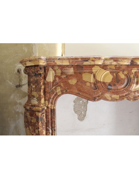 056 VERY TINY ANTIQUE LOUIS XV "POMPADOUR PIED GALBÉ" FIREPLACE MANTEL CARVED IN VERY RARE "BRECCIA DI ALEPPO” MARBLE