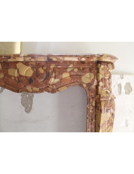 056 VERY TINY ANTIQUE LOUIS XV "POMPADOUR PIED GALBÉ" FIREPLACE MANTEL CARVED IN VERY RARE "BRECCIA DI ALEPPO” MARBLE