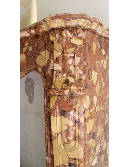 056 VERY TINY ANTIQUE LOUIS XV "POMPADOUR PIED GALBÉ" FIREPLACE MANTEL CARVED IN VERY RARE "BRECCIA DI ALEPPO” MARBLE