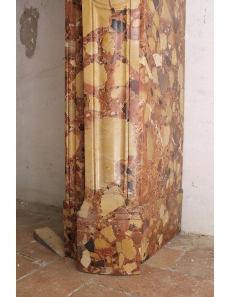 056 VERY TINY ANTIQUE LOUIS XV "POMPADOUR PIED GALBÉ" FIREPLACE MANTEL CARVED IN VERY RARE "BRECCIA DI ALEPPO” MARBLE