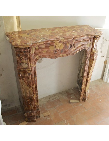 056 VERY TINY ANTIQUE LOUIS XV "POMPADOUR PIED GALBÉ" FIREPLACE MANTEL CARVED IN VERY RARE "BRECCIA DI ALEPPO” MARBLE