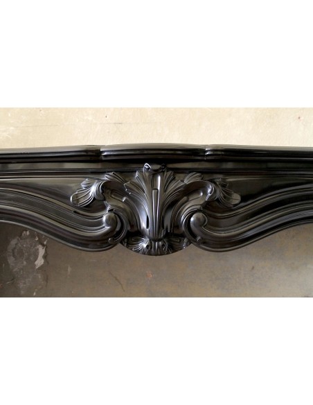 049 AG VERY RARE LOUIS XV "MOUSTACHES" FIREPLACE SURROUND IN BLACK BELGIUM MARBLE