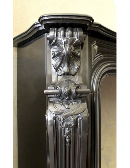 049 AG VERY RARE LOUIS XV "MOUSTACHES" FIREPLACE SURROUND IN BLACK BELGIUM MARBLE